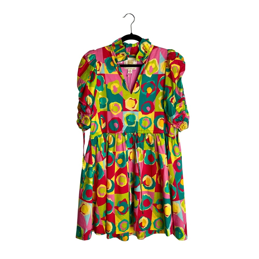 NWT Emily McCarthy Posey Dress XS Rhett Pop Colorful Abstract Print Puff Sleeve